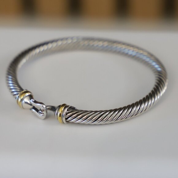 David Yurman Sterling Silver 5mm Cable Buckle Bracelet with 18k Gold size Small - Picture 5 of 9